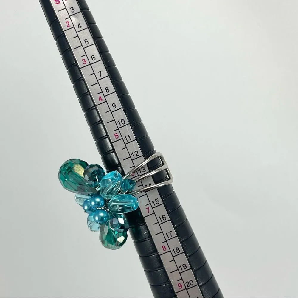 Beautiful Ring Unsigned Blue Glass Artisan Adjustable Silver Tone Statement
